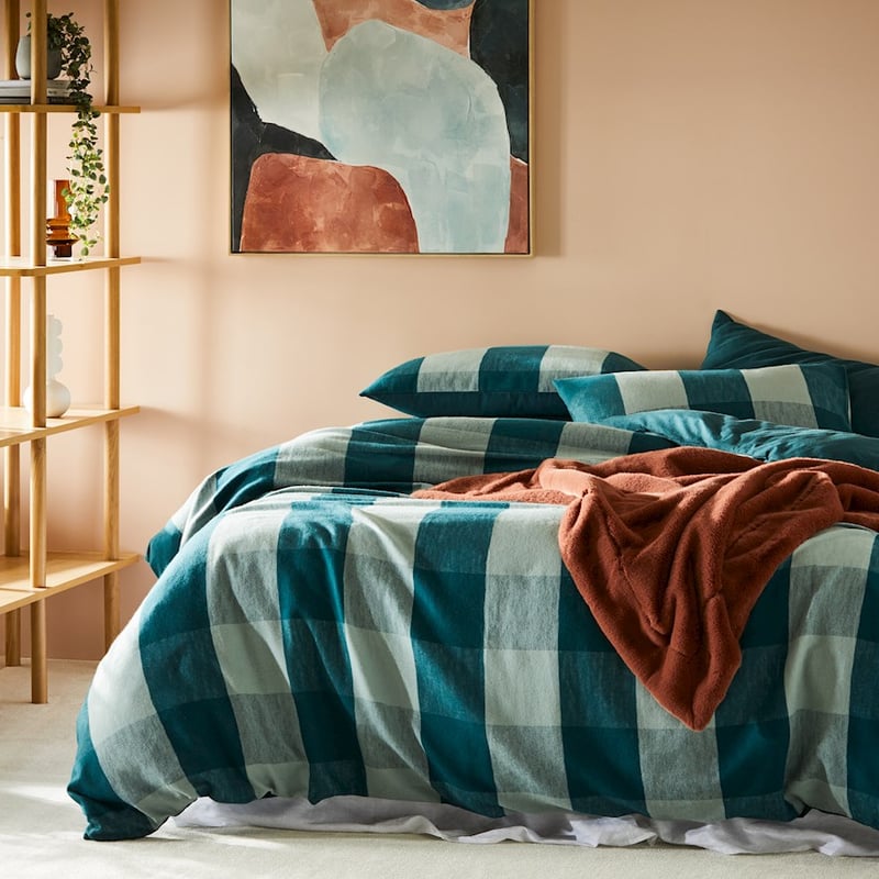 Super Soft Brushed Flannelette Pine Check Quilt Cover + Pillowcases
