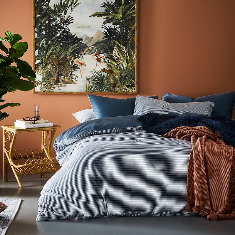 Printed Flannelette Blue Stripe Quilt Cover Set