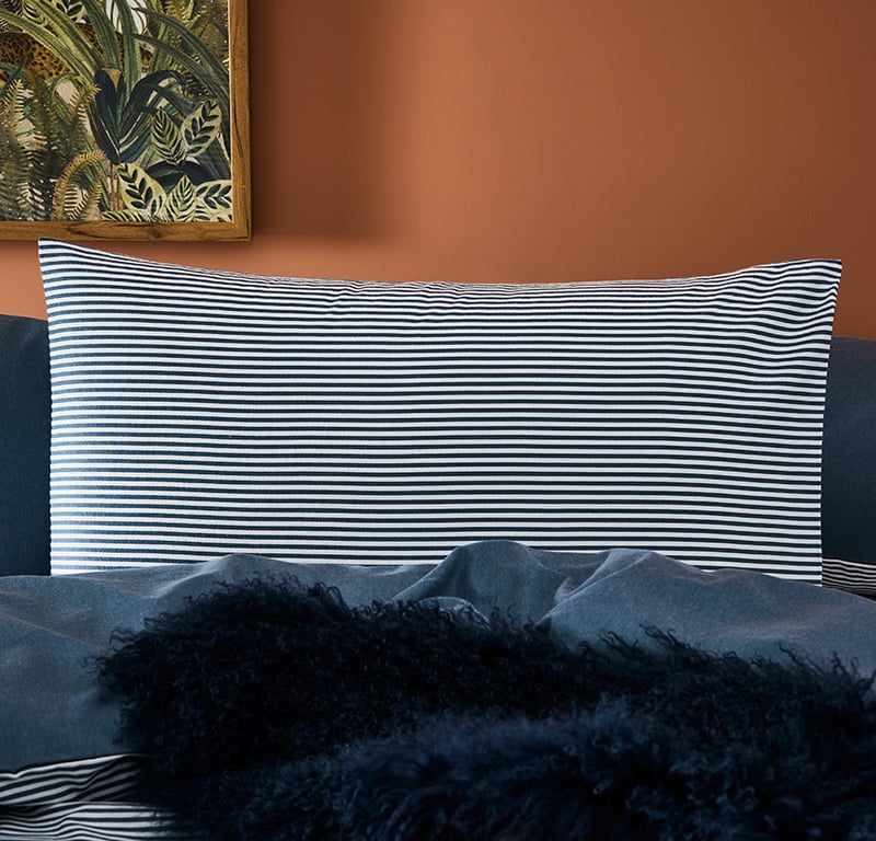 Printed Flannelette Blue Stripe Quilt Cover Set