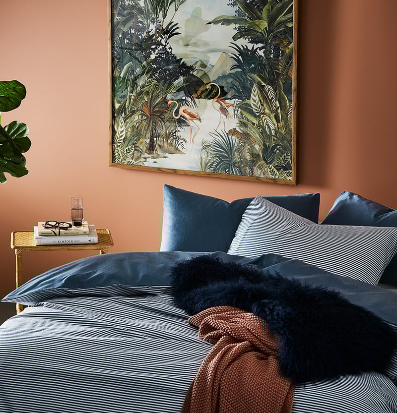 Printed Flannelette Blue Stripe Quilt Cover Set