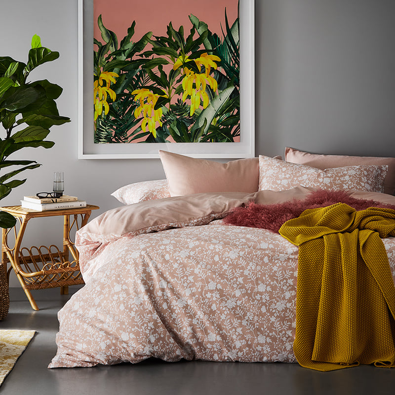 Printed Flannelette Pink Floral Quilt Cover Set