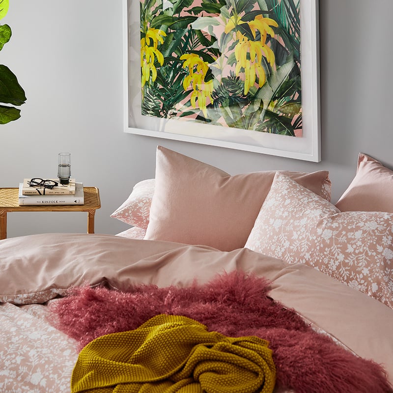 Printed Flannelette Pink Floral Quilt Cover Set