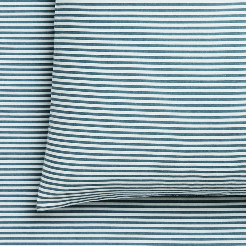 Printed Blue Stripe Flannelette Sheet Set