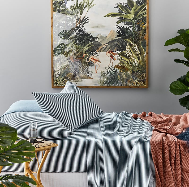 Printed Blue Stripe Flannelette Sheet Set