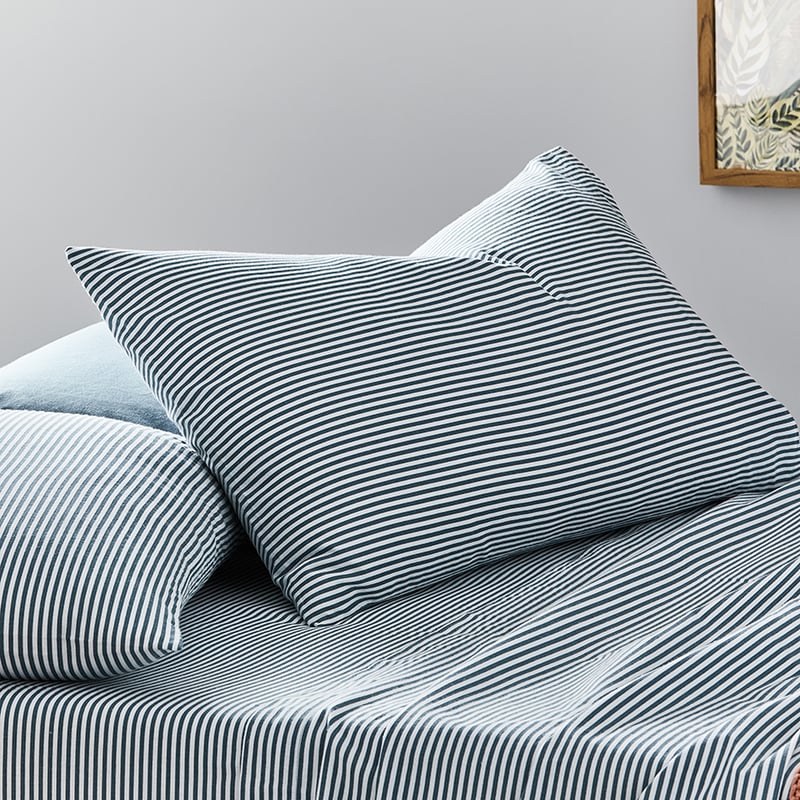 Printed Blue Stripe Flannelette Sheet Set