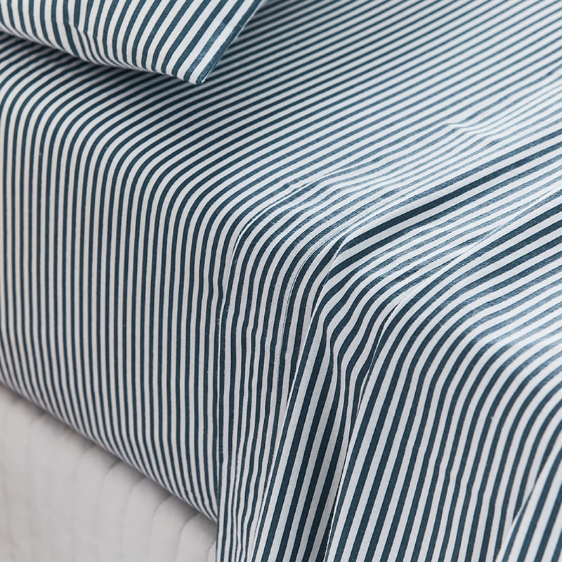 Printed Blue Stripe Flannelette Sheet Set