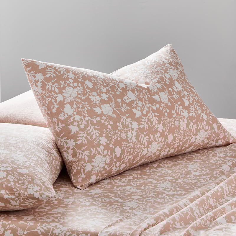 Printed Pink Floral Flannelette Sheet Set
