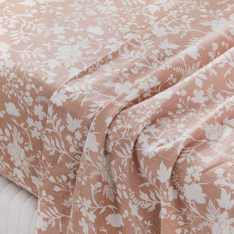 Printed Pink Floral Flannelette Sheet Set