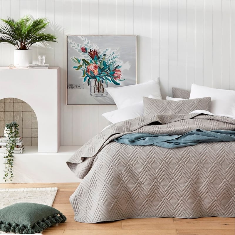 Aiden Grey Quilted Microfibre Coverlet Set