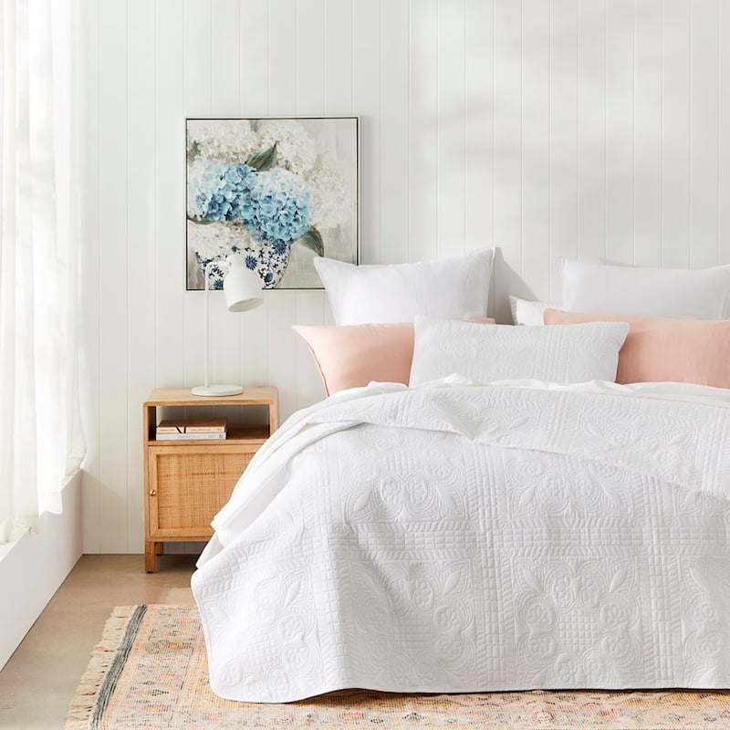 Mabel White Quilted Microfibre Coverlet Set