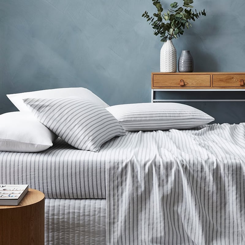 Stripe Flannelette Printed Sheet Set Grey