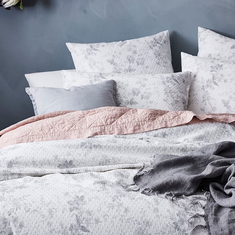 Jasmine Floral Quilt Cover Set Grey