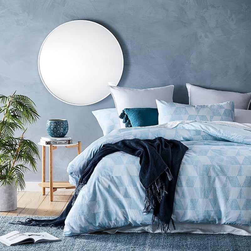 Prewashed Cotton Printed Bedlinen Queen Blue Triangle Quilt Cover Set