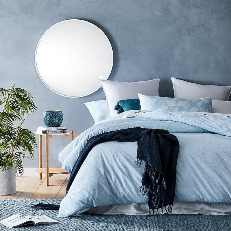 Prewashed Cotton Printed Bedlinen Queen Blue Triangle Quilt Cover Set