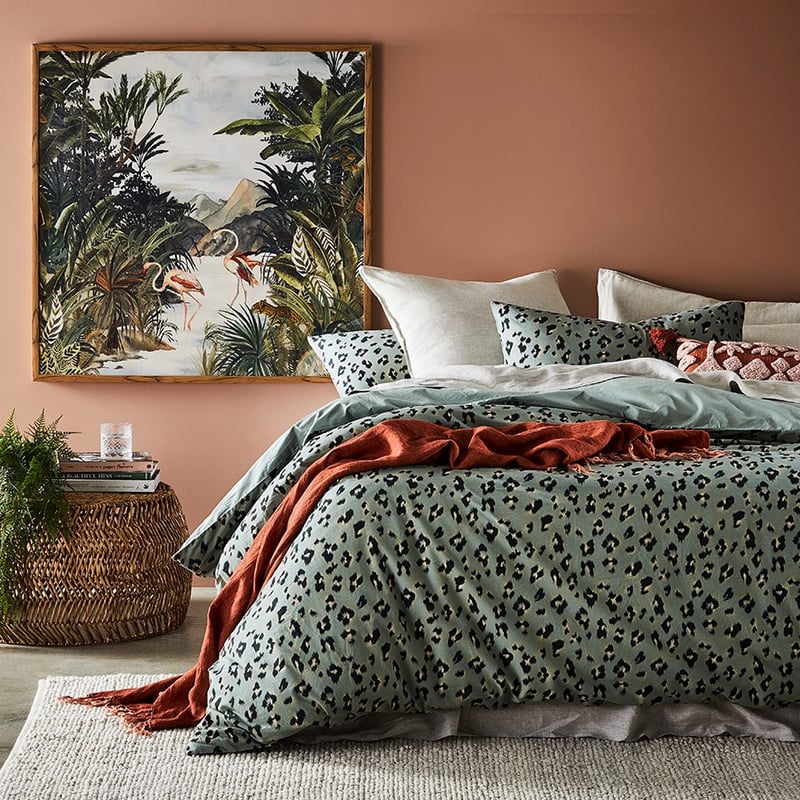 Prewashed Cotton Printed Bedlinen Queen Khaki Leopard Quilt Cover Set