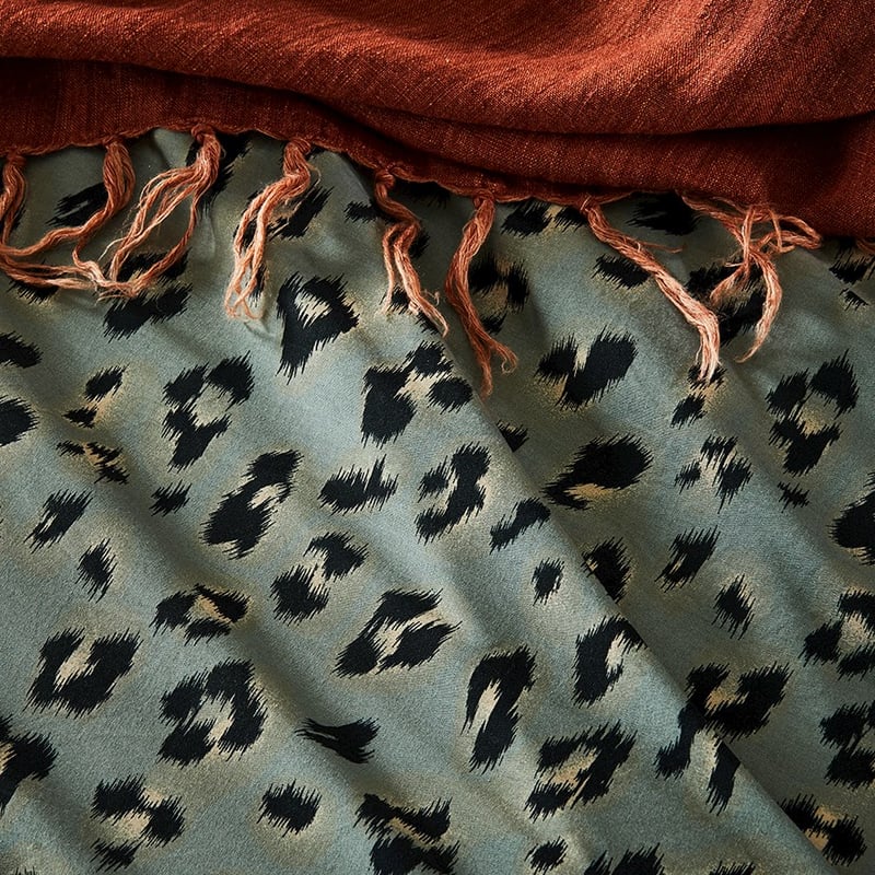 Prewashed Cotton Printed Bedlinen Queen Khaki Leopard Quilt Cover Set