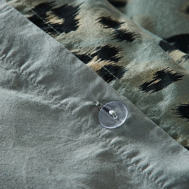 Prewashed Cotton Printed Bedlinen Queen Khaki Leopard Quilt Cover Set