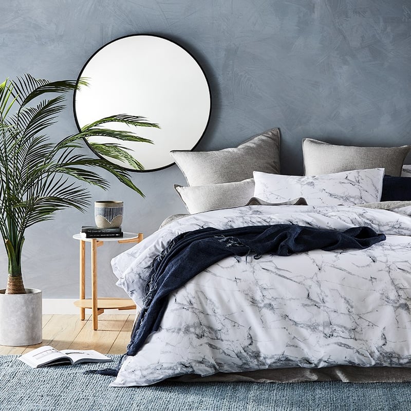 Prewashed Cotton Printed Bedlinen Double White Marble Quilt Cover Set
