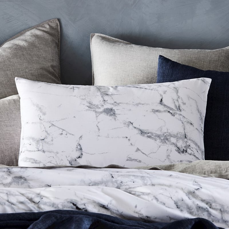Prewashed Cotton Printed Bedlinen Double White Marble Quilt Cover Set