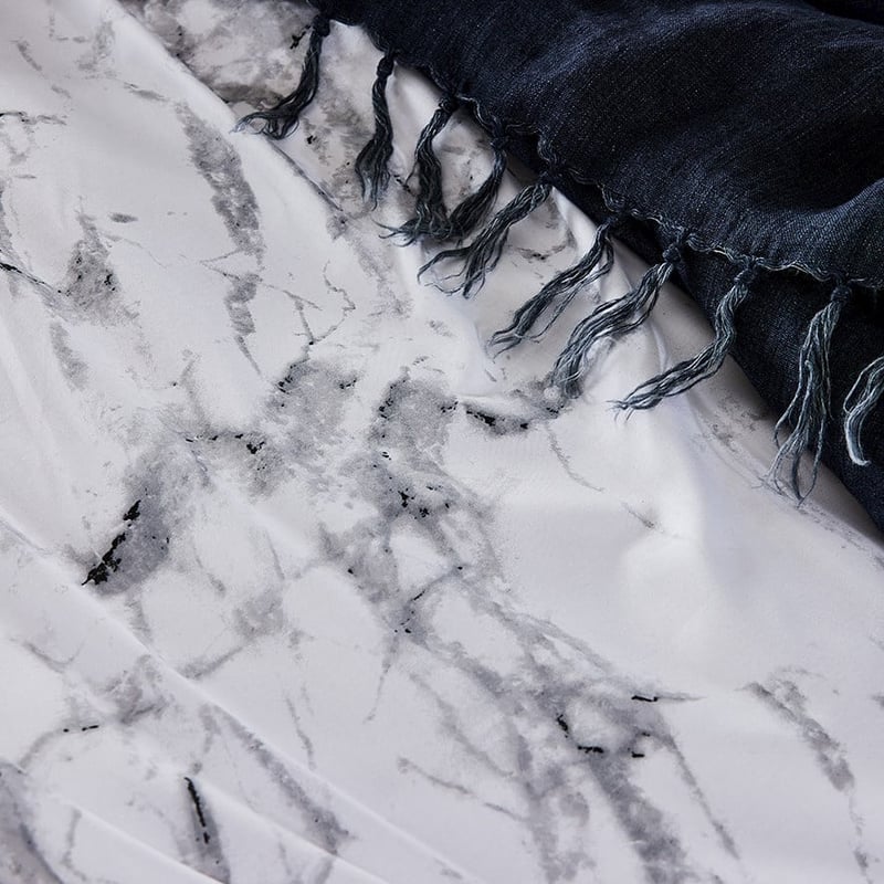 Prewashed Cotton Printed Bedlinen Double White Marble Quilt Cover Set