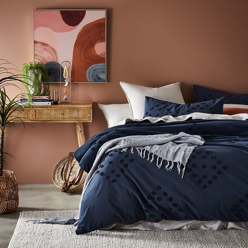 Poppy Chenille Bedlinen Super King Navy Quilt Cover Set