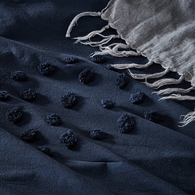 Poppy Chenille Bedlinen Super King Navy Quilt Cover Set