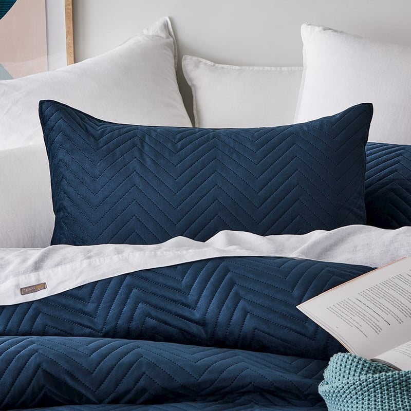 Lee Quilted Velvet Navy Quilt Cover Set