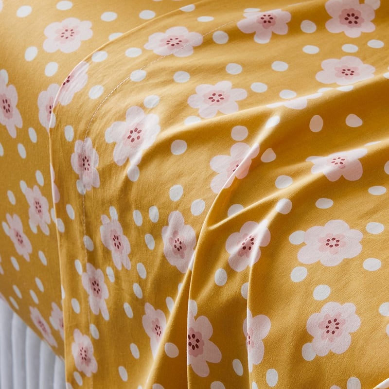 Perfect Cotton Percale Mustard Floral Sheet Set