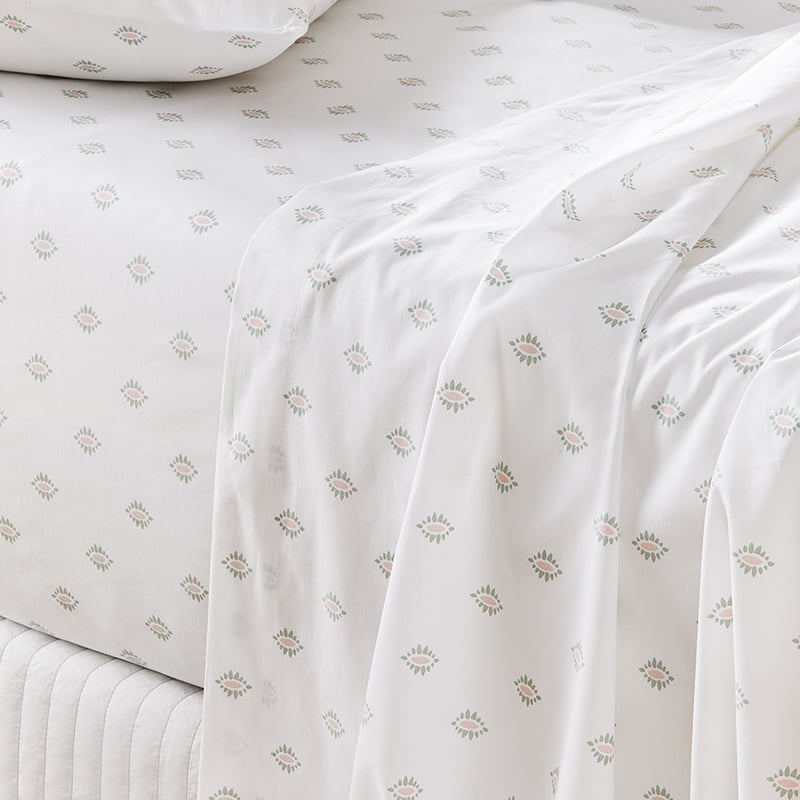 Perfect Cotton Percale Sage Woodblock Sheet Set
