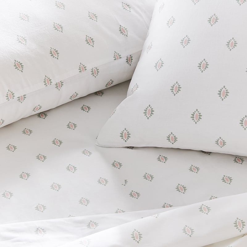 Perfect Cotton Percale Sage Woodblock Sheet Set