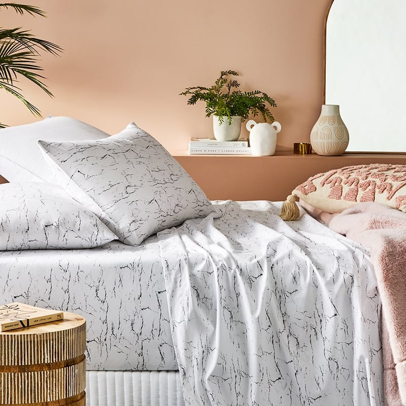 Perfect Cotton Percale White Marble Sheet Set