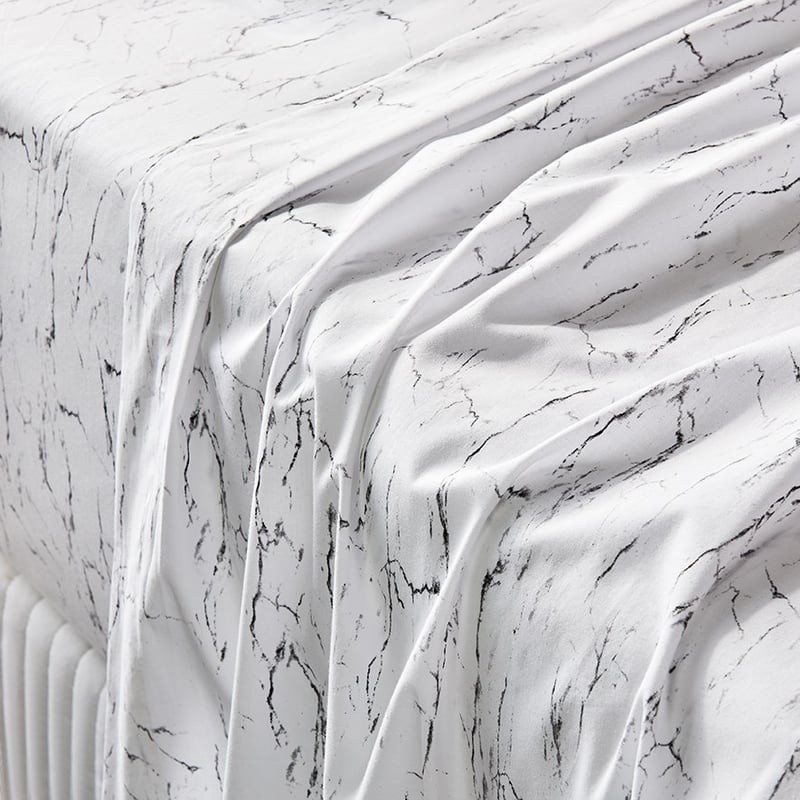 Perfect Cotton Percale White Marble Sheet Set