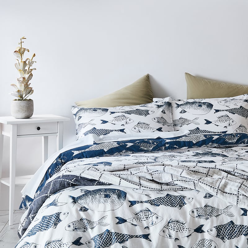 Something Fishy Navy Quilt Cover Set