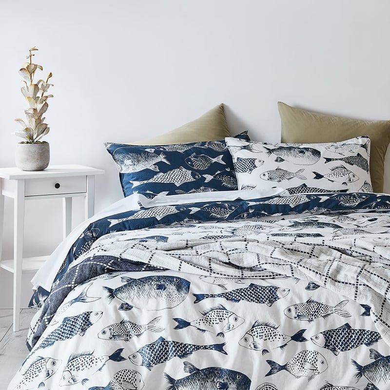 Something Fishy Navy Quilt Cover Set
