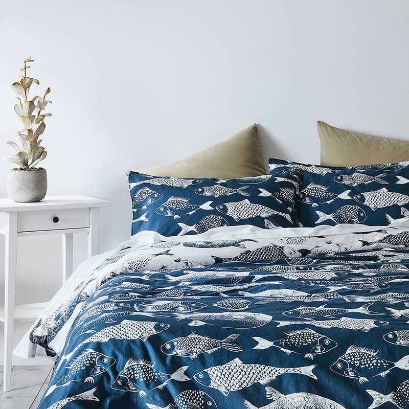 Something Fishy Navy Quilt Cover Set