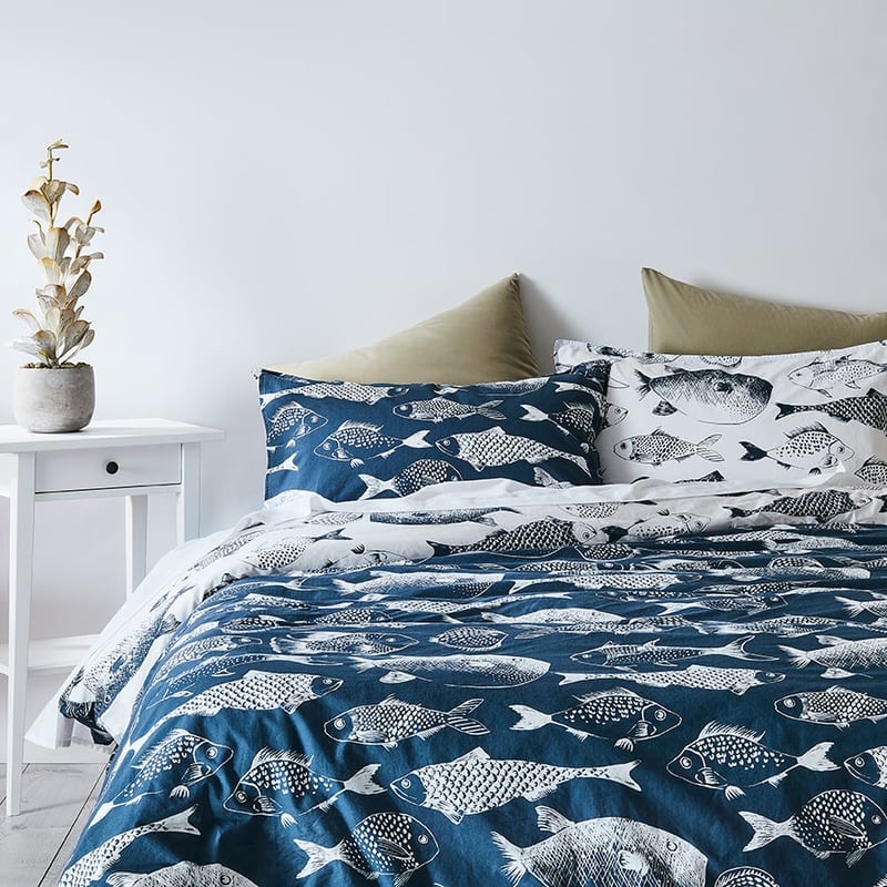 Something Fishy Navy Quilt Cover Set