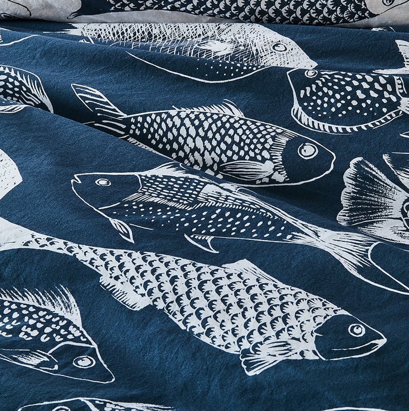 Something Fishy Navy Quilt Cover Set