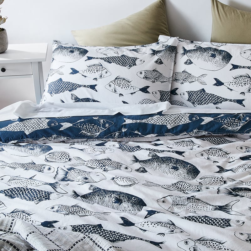 Something Fishy Navy Quilt Cover Set