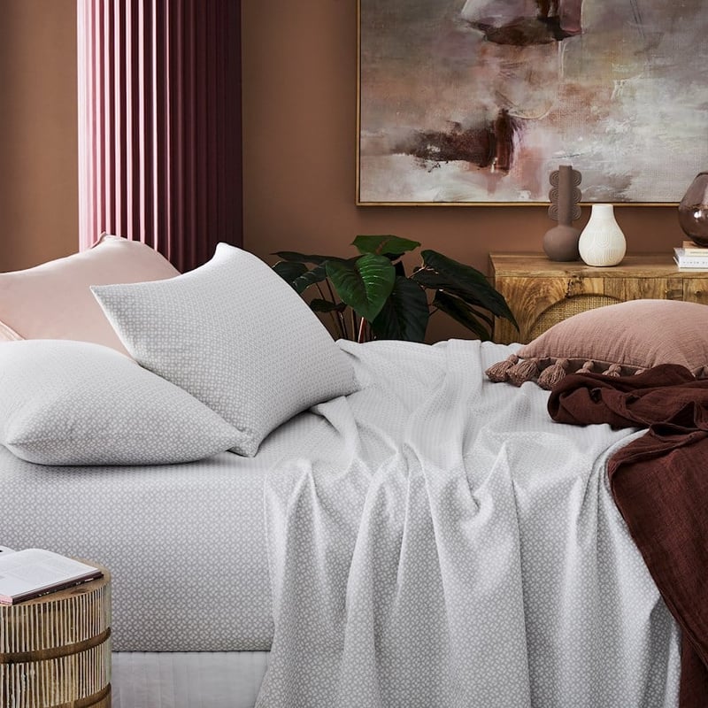 Printed Flannelette Silver Moroccan Sheet Set