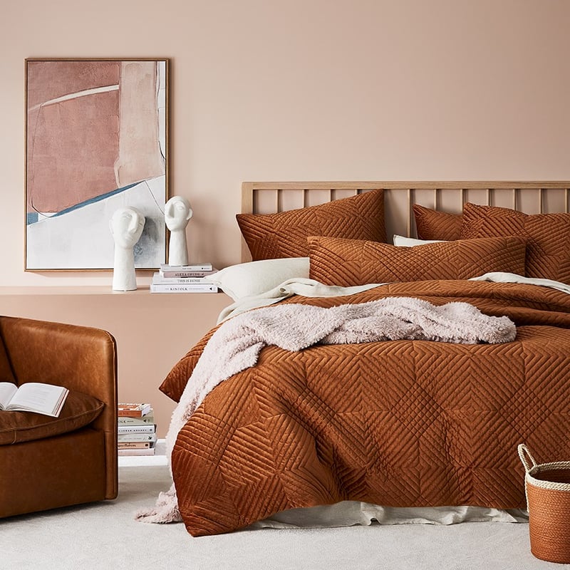 Ellery Velvet Quilted Bedlinen Single Rust QC