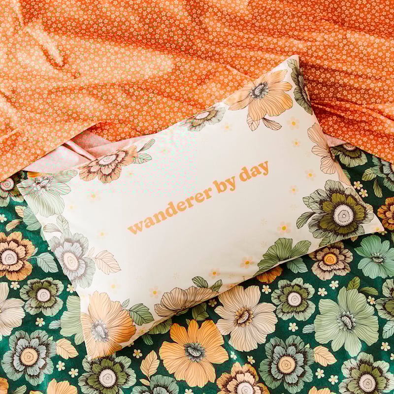 Wandering Folk Ecru Text Pillowcase