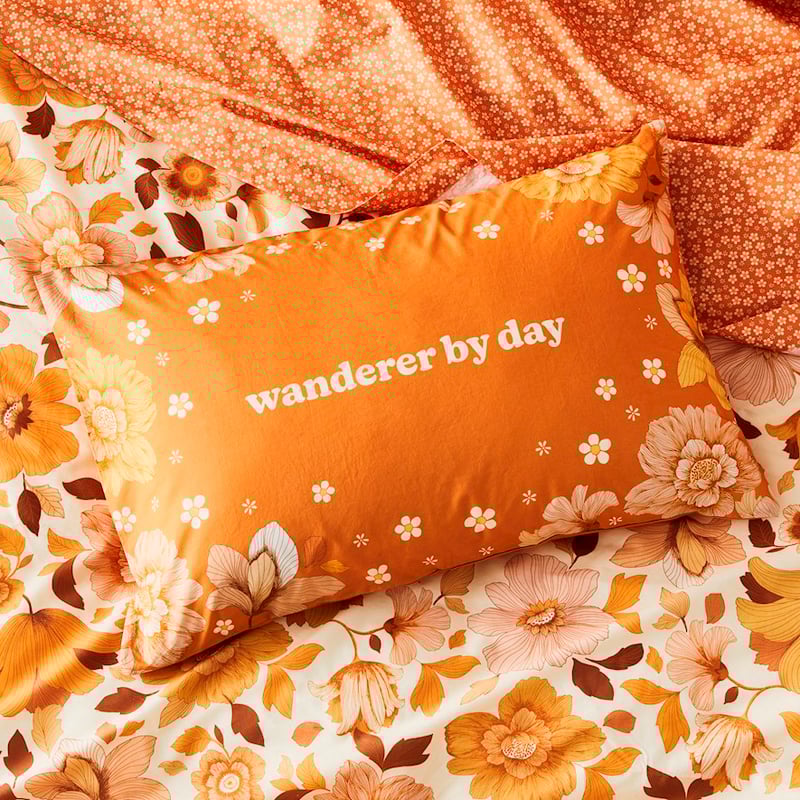 Wandering Folk Terracotta Text Pillowcase