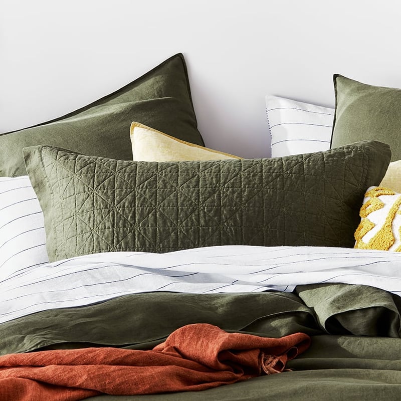 Vintage Washed Linen Moss Quilted Pillowcase