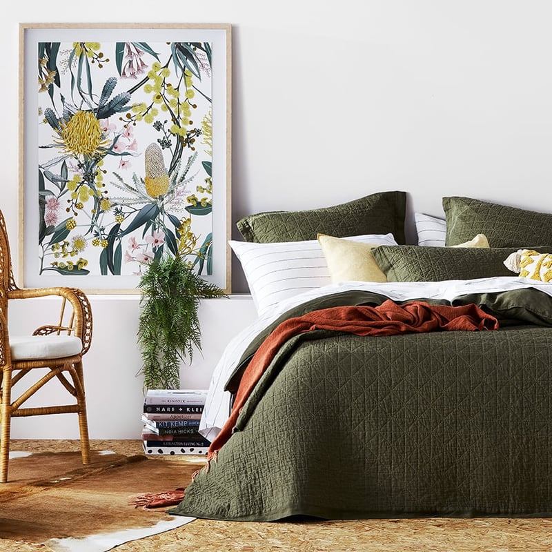 Vintage Washed Linen Moss Quilted Pillowcase