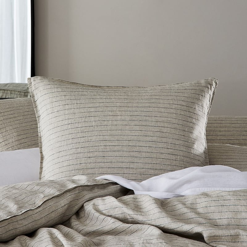 Vintage Washed Linen Navy & Linen Stripe Pillowcase