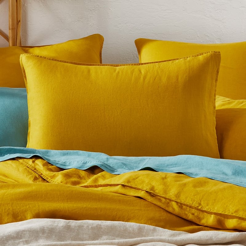 Vintage Washed Linen Sunflower Pillowcase