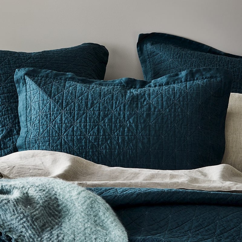 Vintage Washed Deep Teal Quilted Pillowcase