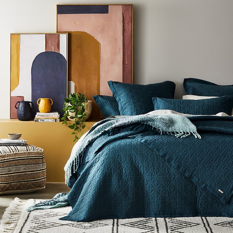 Vintage Washed Deep Teal Quilted Pillowcase