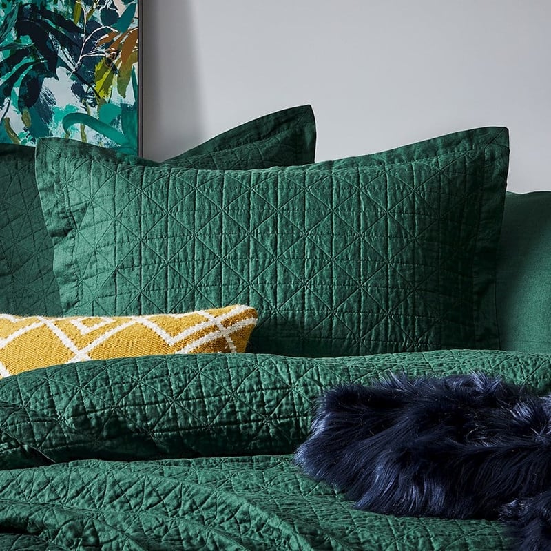 Vintage Washed Linen Ivy Quilted Pillowcase