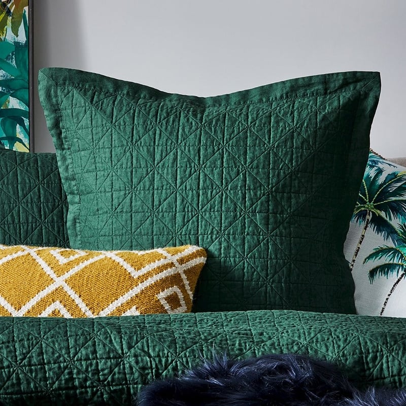 Vintage Washed Linen Ivy Quilted Pillowcase